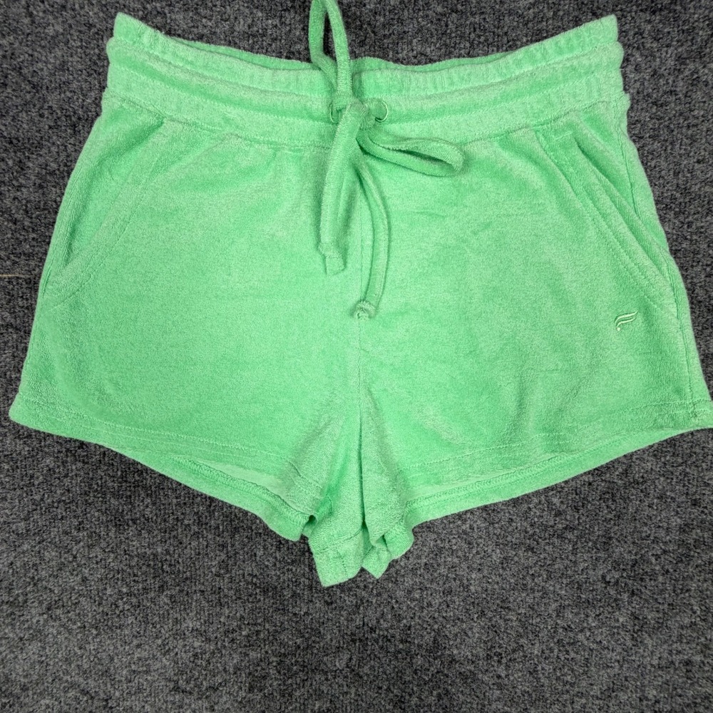 Fabletics Womens Terry Cloth Lounge Shorts Green XS Drawstring Pockets Casual